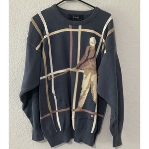 Pringle Size L Vintage Golf Sweater With Large Golfer With Brown And TanLines 82